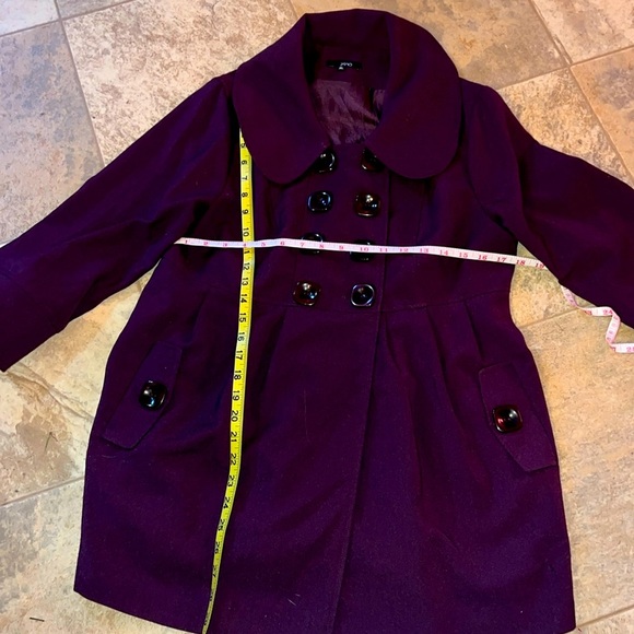 Zinc Womans Jacket Size XLarge Eggplant Purple Pea Coat Style Pockets 3/4 Sl - Picture 7 of 9